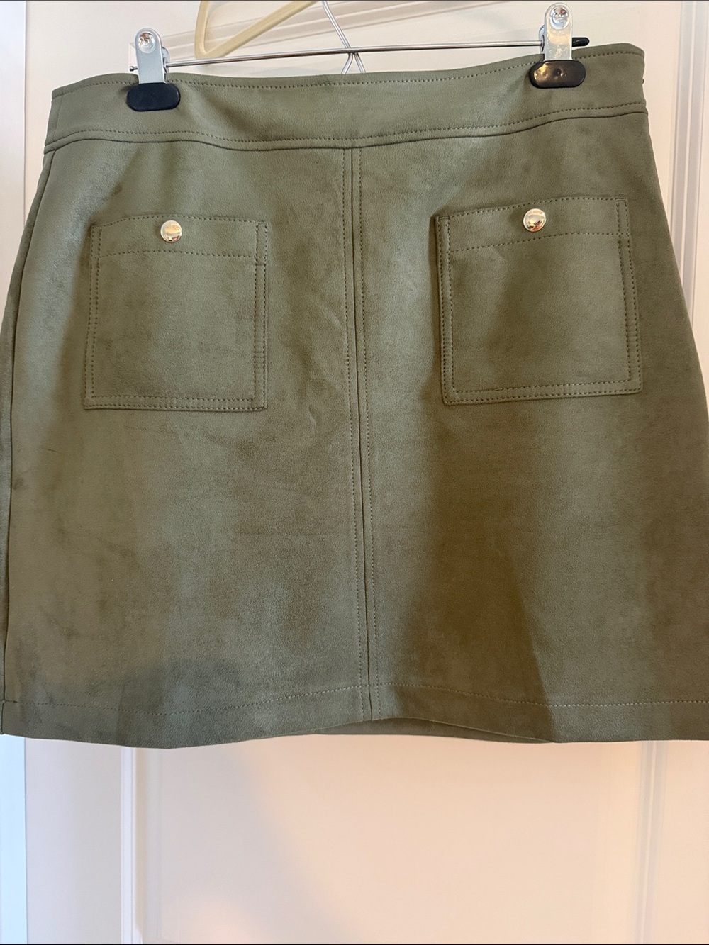 LOFT Olive Green Faux-Suede Mini Skirt with Front Patch Pockets